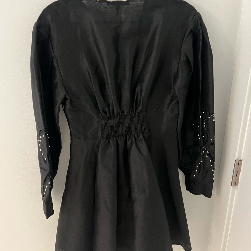 Maje Black Embroidered Scallop V-Neck Women's Dress - Picture 6 of 7
